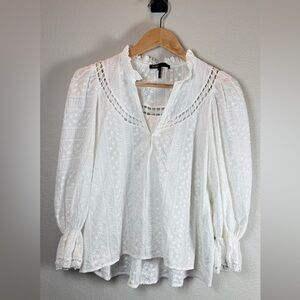 Maje Embroidered Cotton White‎ Puff Sleeve Blouse Bell Size 3 Cottagecore